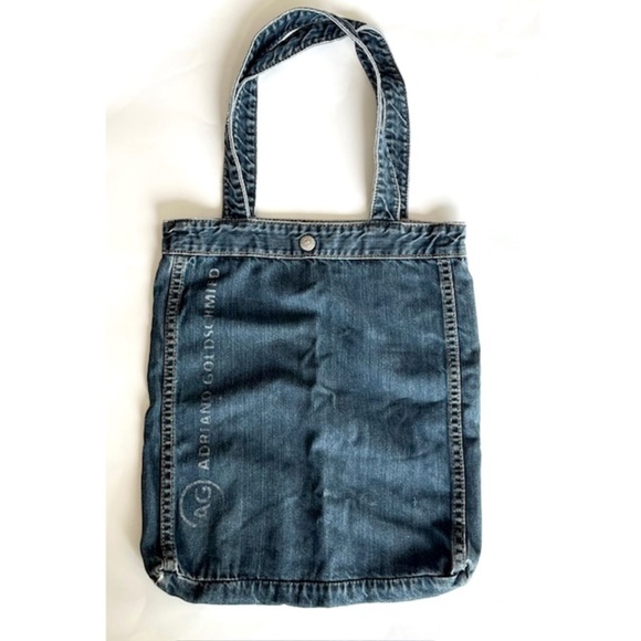 Adriano Goldschmied AG Denim Blue Jean Tote Shoulder Shopping Bag Snap Closure - Picture 3 of 4